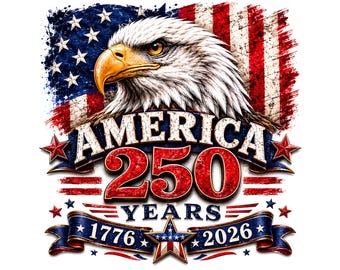 Aquila per il 250° anniversario dell'America PNG, design patriottico USA 1776-2026, design per maglietta del 4 luglio, arte per l'anniversario dell'America