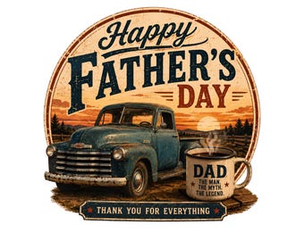 Design PNG per la Festa del Papà, grafica vintage con camion e papà, stampa a sublimazione retrò per la Festa del Papà, download digitale con sfondo trasparente