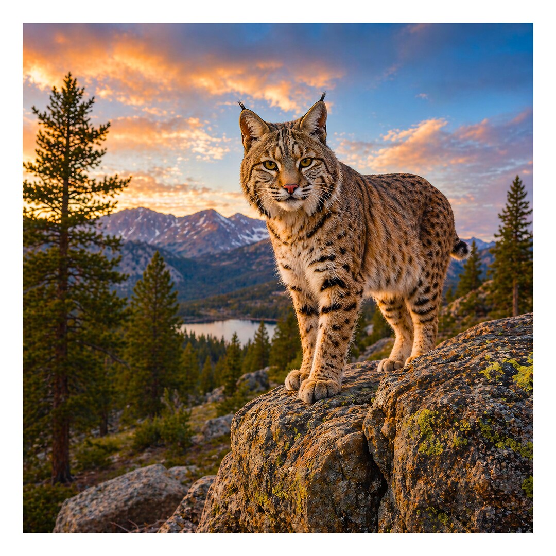Rustic Bobcat Bobcat Scene No.5 PNG, Mountain Lake Bobcat PNG, Wildlife Animal Art ...