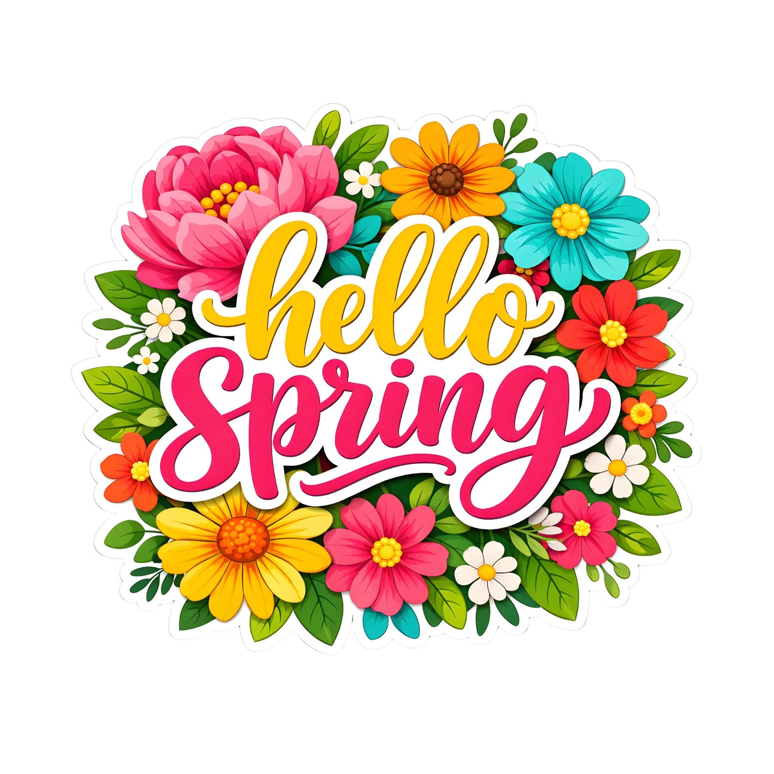 Hello Spring Png, Spring Floral Png, Colorful Flower Png, Spring Quote ...
