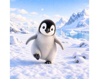 Baby penguin png, cute penguin clipart, winter animal png, arctic animal design, kawaii penguin graphic, instant download
