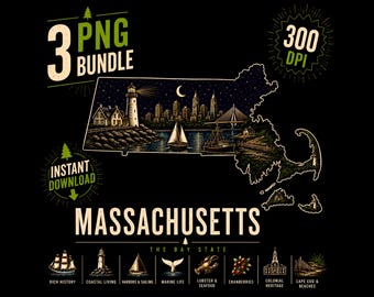 Massachusetts Bundle png, bay state coastal scene pack, New England lighthouse digital download bundle