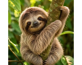 Baby luiaard PNG, schattige luiaard digitale download, lachende baby luiaard, tropisch regenwoud dieren in het wild, kinderkamer kunst, instant download png, luiaard