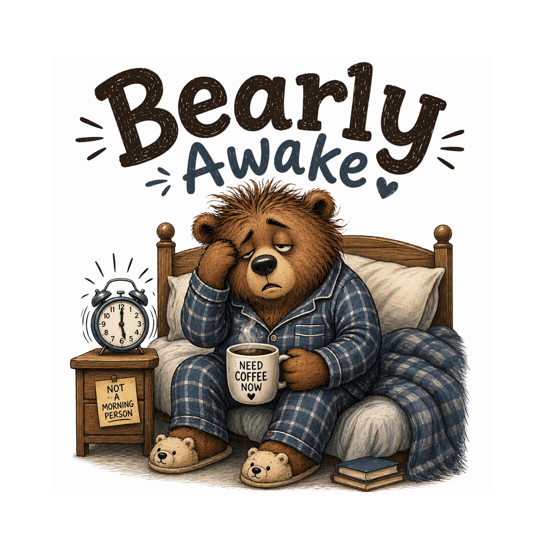 Bearly Awake Scene No.2 PNG, Sleepy Bear PNG, Funny Morning Bear ...