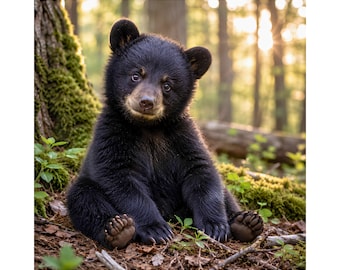 Baby Bär PNG, digitaler Download, realistisches Schwarzbärenjunges, entzückendes Waldtier, Waldnaturkunstwerk, sofortiger Download