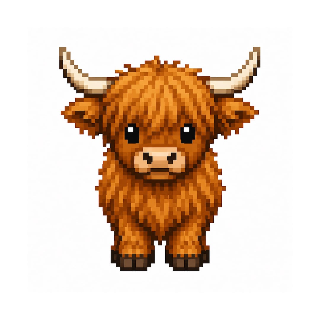 Highland Cow Pixel Png, Cute Pixel Cow, Pixel Animal Png, Retro Game ...