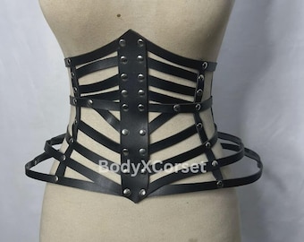 Leder-Taillen-Corset-Gürtel: Gothic Harness Waist Trainer