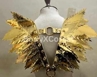Gold Cosplay Wing Harness: Metallic Shoulder Armor - Rave Festival Costume