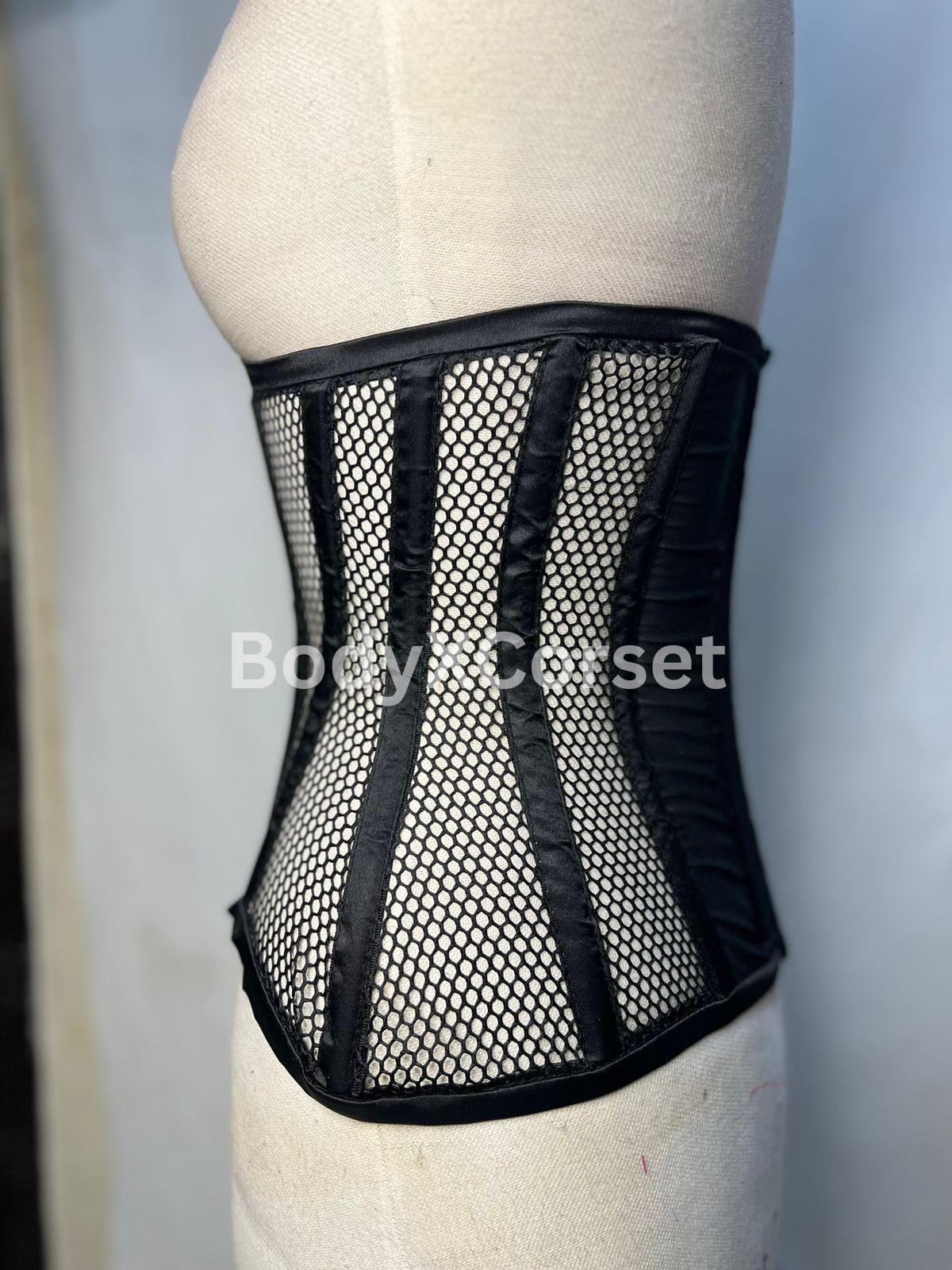 Black Mesh Underbust Corset Long Torso | Fishnet Waspie Waist Trainer ...