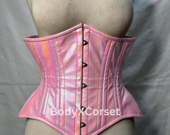 Corsé PVC Rosa Holográfico | Moldeador Gótico con Varillas de Acero