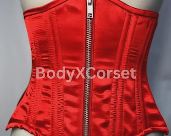 Red Satin Underbust Corset: Steampunk Burlesque Waist Trainer