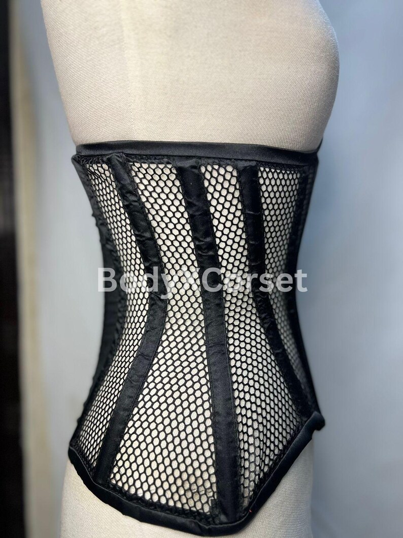 Black Mesh Underbust Corset Long Torso | Fishnet Waspie Waist Trainer ...