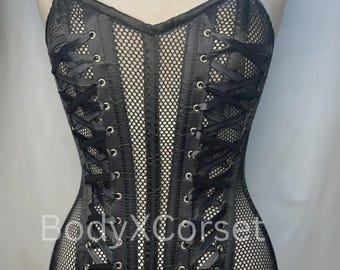 Corsé Negro de Malla con Cordones Cruzados Moldeador para Mujer Forma Instantánea Pérdida dePeso Corsé Gótico Overbustcon Varillas Halloween
