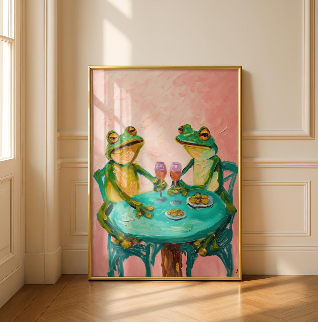 Funny Frog Wall Art Print, Frogs Drinking Wine Poster, Colourful Animal ...