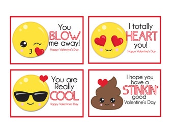 emoji valentine INSTANT DOWNLOAD, class valentine cards, kids valentines, digital file PDF