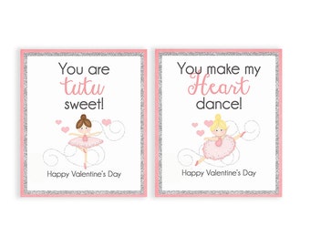 Ballet dancer valentine card, ballerina class valentines, dance printable digital file, pdf, INSTANT DOWNLOAD