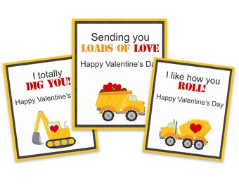 Construction valentine cards, trucks themes printable valentine, instant download class valentines, digtial file valentines for boys