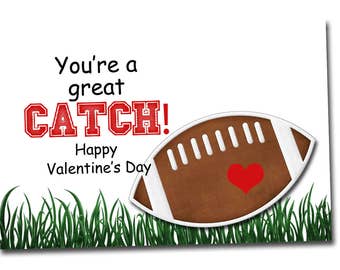 Football Valentine, printable, digital file, instant download, pdf, sports valentine card, class valentines