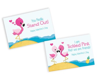 Flamingo valentine cards, pink bird custom valentines, class valentines printable, PDF, digital file, INSTANT DOWNLOAD