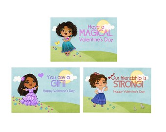 Magical Family valentine cards, digital file, pdf, INSTANT DOWNLOAD class valentines, Mirabel louisa and Isabella