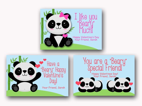 Panda Bear Valentine Card Digital File Printable Custom | Etsy