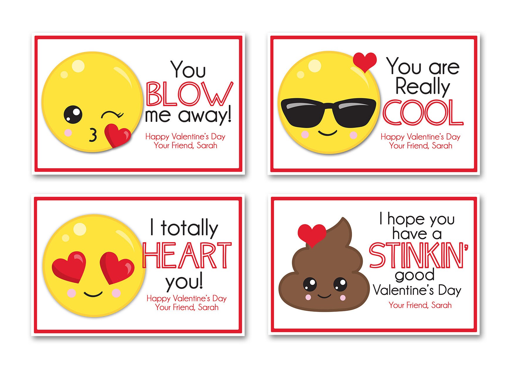 Emoji Valentine Cards Printable Class Valentines Faces - Etsy