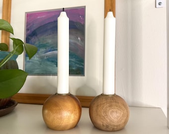 Oregon Myrtlewood Candle Holders / Set of 2 / Vintage Hand Turned Round Wooden Candlestick Holders / Coastal Decor / Mid Century Modern