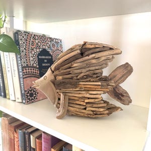 Handmade Driftwood Fish Sculpture / Rustic Coastal Beach Art / Nautical Shelf Decor / Unique Home Accent