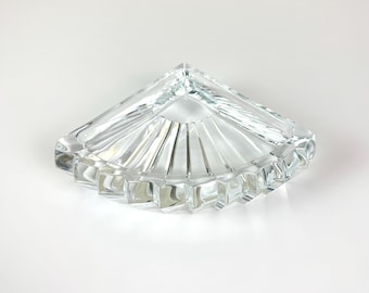 Vintage Cristal d'Arques Crystal Ashtray / Art Deco Glass Trinket Dish / Mid Century Modern Vanity Decor / Fan Shaped Triangular Candy Dish