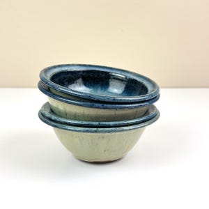 Vintage Studio Pottery Bowls / Set of 4 / Signed Handmade Ceramic Bowls / Blue Gray Stoneware / Wabi Sabi Rustic Pottery / Ice Cream Bowls