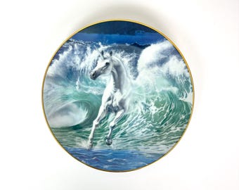 Sammlerteller Einhorn des Meeres / Princeton Gallery 1994 / Künstlerin Kim McElroy / Goldrand / nautisches Dekor