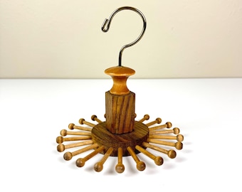 Perchero giratorio de madera estilo moderno de mediados de siglo / Soporte para corbatas estilo atómico / Organizador de bufandas / Almacenamiento de armario de estilo moderno danés / Exhibidor de collares
