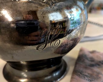 Vintage monogrammed "H" silver quad-plated tea pot Forbes Silver Co. USA