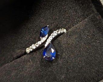 Blue & White Lab-Created Sapphire by-pass split shank Ring in Sterling Silver