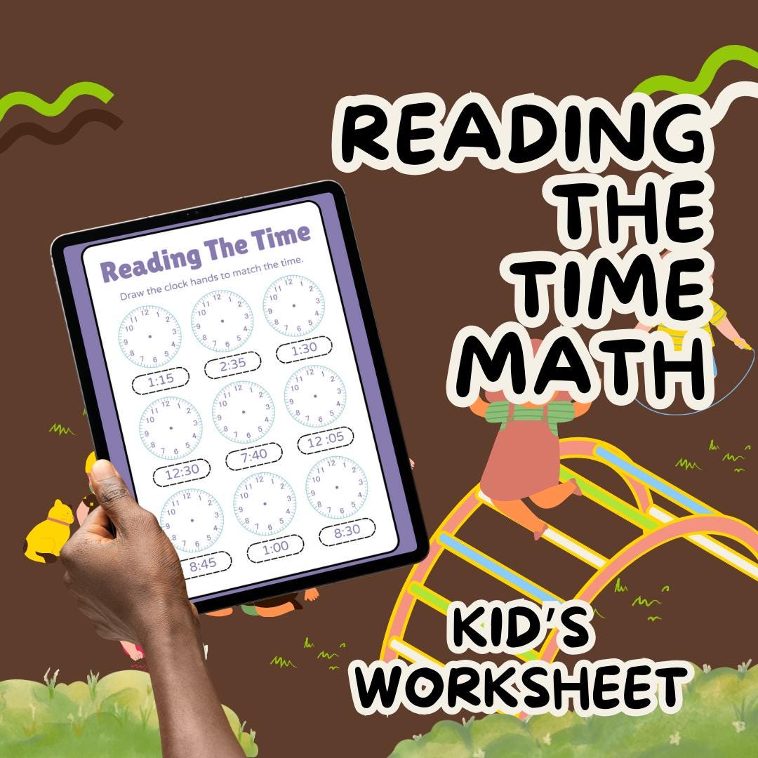 Telling Time Math Worksheet PDF PNG Kids Clock Reading Practice ...