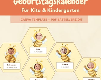 Calendario de cumpleaños infantiles para guardería (PDF + plantilla Canva) | Resumen de cumpleaños de jardín de infancia | Decoración de pared para calendario de cumpleaños grupal