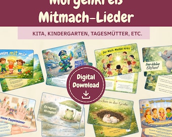 Sing-along songs for morning circle time in kindergarten | Action songs for children aged 2–6 | Morning circle ideas for kindergarten | PDF song card download