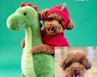 Custom Pet Portrait in Dinosaur Costume Personalized Pet Art Funny Pet Gift Digital Download AI Pet Portrait from Photo for Pet Memorial