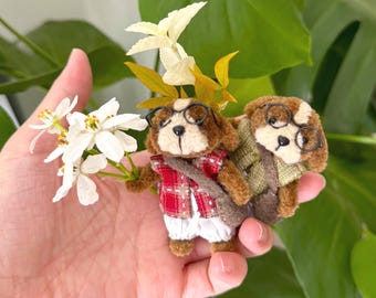Handmade Fuzzy Wire Dog Desk Buddy Pocket Pal Mini Figurine Whimsical Decor Gift for Her Chenille Stems Pipe Cleaners Pet Animal Tiny Vase