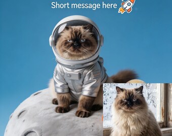 Custom Pet Portrait in Astronaut Costume Personalized Pet Art Funny Pet Gift Digital Download Pet Portrait from Photo for Pet Memorial