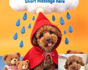 Custom Pet Portrait in Red Riding Hood Costume Personalized Pet Art Funny Pet Gift Digital Pet Photo AI Pet Portrait from Photo for Memorial