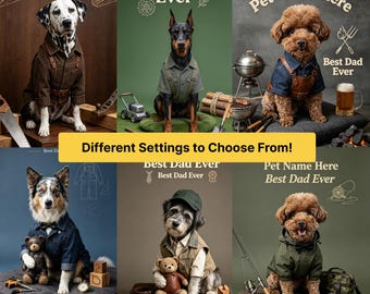 Fathers Day Custom Pet Portrait from photo in Costume Personalized Pet Art Funny Pet Gift Digital Pet Photo Gift for Dad