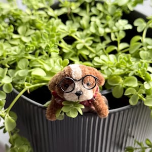 Handmade Fuzzy Wire Dog Pocket Pal, Air Plant Holder, Desk Buddy, Tiny vase, Funny Desk Decor, Mothers Day Gift, Fairy Garden, Plant Buddy