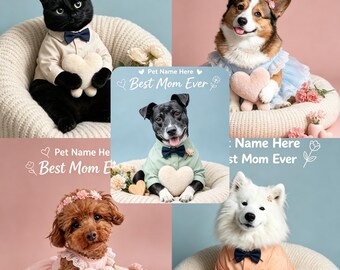 Custom Pet Portrait in Mothers Day Costume Personalized Pet Art Funny Pet Gift for Mom for Her Digital Pet Photo AI Pet Portrait from Photo
