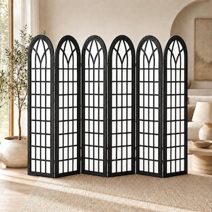 Japanese Shoji Style Room Divider, Arched Lattice Wooden Privacy Screen image 4