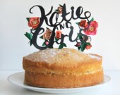 Paper Cut Calligraphy Cake Topper Decorated with Miniature Paper Flowers