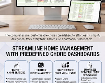 Agenda per le pulizie domestiche / Strumento di monitoraggio delle attività domestiche con Google Sheets (Download digitale)
