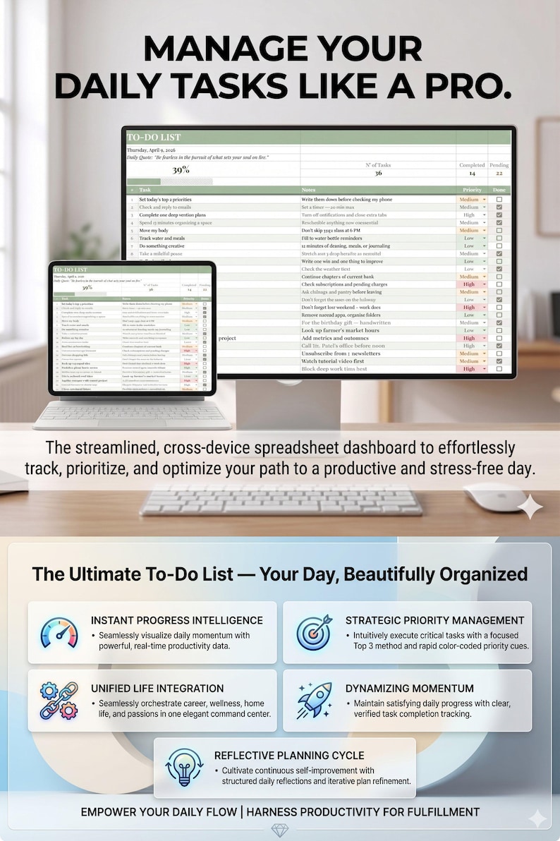 Task Checkboxes Daily Daily to Do List Google Sheets Template | Priority Task Tracker ...