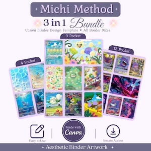 Michi Method Binder Layout, Canva Template Bundle; 4, 9, 12 Pocket Layouts Collectibles Binder Digital Download