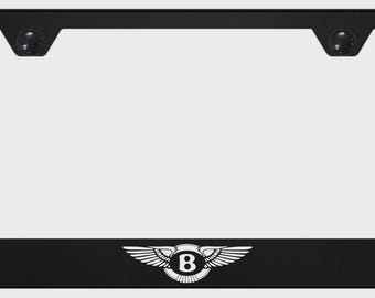 Bentley Black License Plate Frame Made of Powder Coated Metal White Logo